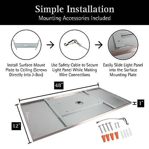 UltraLux 2x4 Surface Mount LED Panel TRIAC Dimmable 3CCT Brushed Nickel 1Pk | 4000 lumens, 120-degree beam, CRI>80, aluminum build, damp-rated, fits junction boxes, over 50,000 hours, 5-year warranty - color: Brushed Nickel, size: 2X4 (1 Pack)