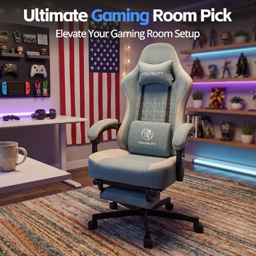 Desk Computer Gaming Chair - Ergonomic Game Office Chair with Extended Footrest and Massage Lumbar Support, Home Gamer Video Game Chairs with Spring Cushion for Adults (Pro Blue Fabric) - color: Pro Blue Fabric