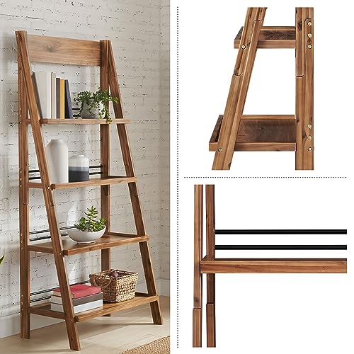 4-Tier Ladder Bookshelf - Freestanding Bookcase with X-Back Frame - Shelves for Living Room, Kitchen, Bedroom, and Office by Lavish Home (Walnut)