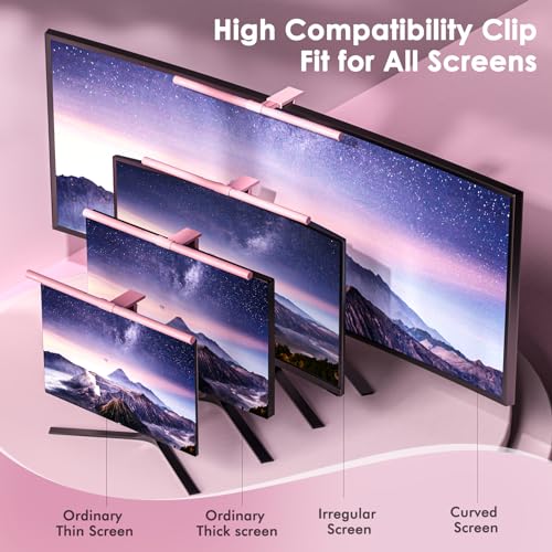 Quntis Pink Monitor Light Bar with Backlight, Desk Light Bar with Remote | Eye-Care No Glare, Space Saving, Stepless Dimming, Desk Lamp for Home Office Gaming Reading Study Drawing, as Gifts for Girls - color: Pink