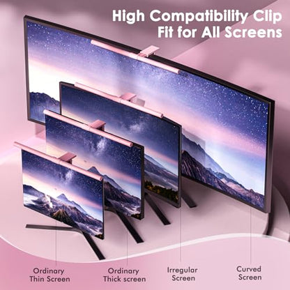 Quntis Pink Monitor Light Bar with Backlight, Desk Light Bar with Remote | Eye-Care No Glare, Space Saving, Stepless Dimming, Desk Lamp for Home Office Gaming Reading Study Drawing, as Gifts for Girls - color: Pink