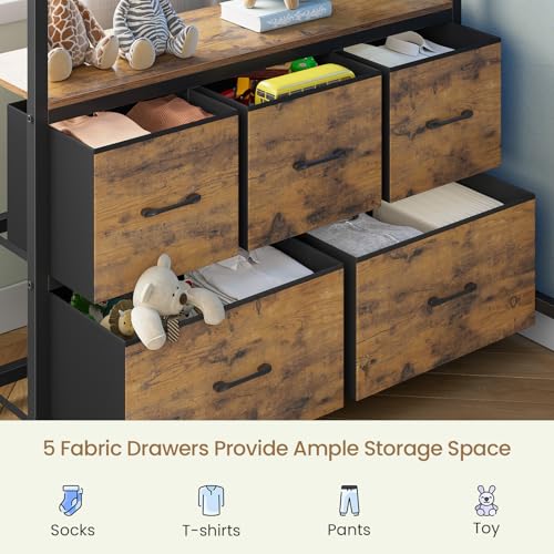 DICTAC Bunk Bed with L-Shaped Desk,5 Storage Drawers and 2 Shelves Metal Twin XL Over Twin Bunk Bed with LED Lights and Charging Station,bunk Beds with Safety Guardrail & Ladder,Space-Saving,Black - color: Black, size: Twin XL Over Twin