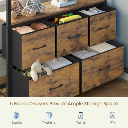 DICTAC Bunk Bed with L-Shaped Desk,5 Storage Drawers and 2 Shelves Metal Twin XL Over Twin Bunk Bed with LED Lights and Charging Station,bunk Beds with Safety Guardrail & Ladder,Space-Saving,Black - color: Black, size: Twin XL Over Twin