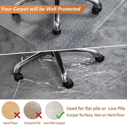Office Chair Mat, 45" x 53" Clear Carpet Chair Mats for Low Pile Carpeted Floors Home Office, Studded Floor Mat for Office Chair on Carpet