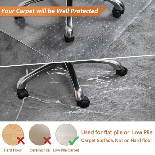 Office Chair Mat, 45" x 53" Clear Carpet Chair Mats for Low Pile Carpeted Floors Home Office, Studded Floor Mat for Office Chair on Carpet