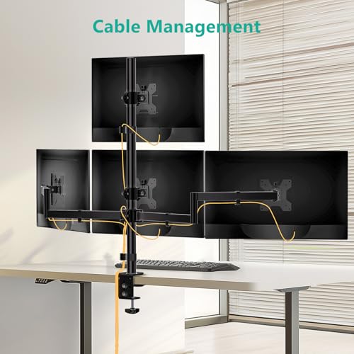WALI Stacked 4 Monitor Mount for 13-27 inch Screens, up to 22 lbs per Arm | Quad Monitor Stand for Desk, Full Motion with Tilt, Swivel, Rotation, C-Clamp & Grommet Base, VESA 75/100mm (M004S), Black - size: Quad, style: Adjustable