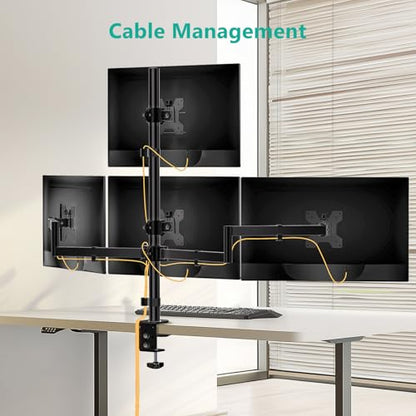 WALI Stacked 4 Monitor Mount for 13-27 inch Screens, up to 22 lbs per Arm | Quad Monitor Stand for Desk, Full Motion with Tilt, Swivel, Rotation, C-Clamp & Grommet Base, VESA 75/100mm (M004S), Black - size: Quad, style: Adjustable