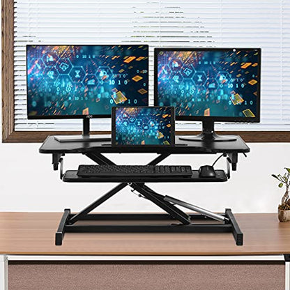 PayLessHere 32" Standing Desk Converter,Height Adjustable Desk Riser | Computer Workstation Standard Office Stand Up Desktop Gas Lift Sit-Stand Large Working Area Platform Riser - size: 32 In