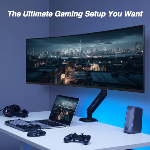 AVLT Single 27”-45” RGB Gaming Monitor Arm Desk Mount -Black | Built-in 20 Lighting Modes Touch Button Control Fits Flat/Curved/Ultrawide Screen Height Swivel Tilt Rotation Adjustable - color: Black - Single