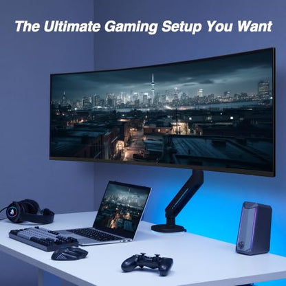 AVLT Single 27”-45” RGB Gaming Monitor Arm Desk Mount -Black | Built-in 20 Lighting Modes Touch Button Control Fits Flat/Curved/Ultrawide Screen Height Swivel Tilt Rotation Adjustable - color: Black - Single