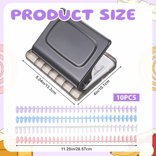 10 Hole Binding Machine for Planners with 10PCS 30Hole Spiral Binding Coils | Metal Manual Binding System, Punches 26 Holes on B5, 30 Holes on A4, 20 Holes on A5 Paper, Black
