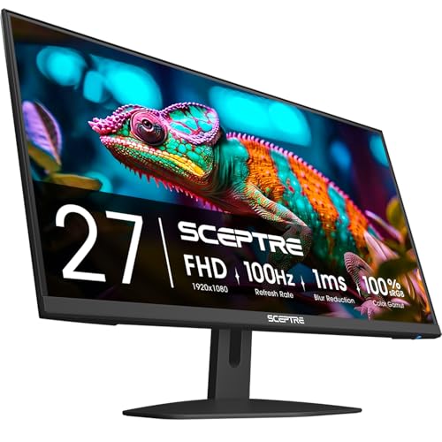 Sceptre 27-inch Prime Gaming Monitor 100Hz 1ms DisplayPort HDMI x2 100% sRGB AMD FreeSync Build-in Speakers, Eye Care Frameless Machine Black 2025 (E275W-FW100T Series) | 100Hz 1ms DisplayPort HDMI x2 100% sRGB AMD FreeSync Build-in Speakers, Eye Care Fra