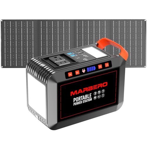 MARBERO 148Wh Solar Generator with Panels Included Solar Panel Kit 40W | Solar Powered Generator 270W Surge Portable Power Station with 8 Output Ports for Camping Power Outages Outdoor Emergency RV - color: Light Red Black
