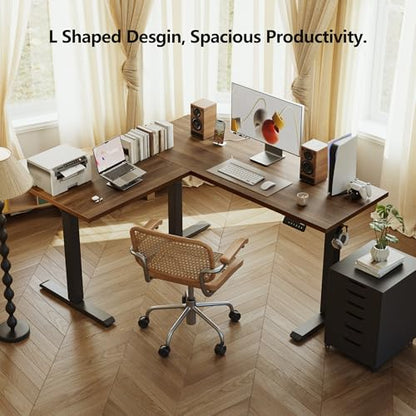 Agilestic L Shaped Standing Desk Adjustable Height, 59 Inch, Dark Walnut - color: Dark Walnut, size: 59 x 48 Inch