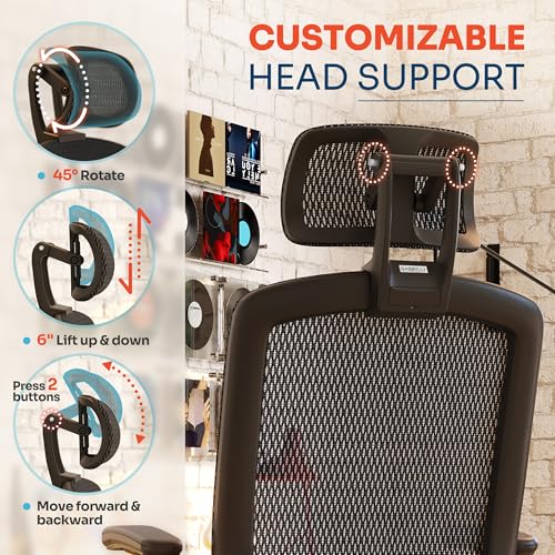 GABRYLLY Ergonomic Office Chair, High Back Home Desk Chair with Headrest, Flip-Up Arms, 90-120° Tilt Lock and Wide Cushion, Big and Tall Mesh Chairs for Man Woman, Black Task Chair(Dark Woodgrain) - color: Black Frame Dark Woodgrain