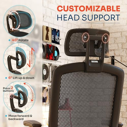 GABRYLLY Ergonomic Office Chair, High Back Home Desk Chair with Headrest, Flip-Up Arms, 90-120° Tilt Lock and Wide Cushion, Big and Tall Mesh Chairs for Man Woman, Black Task Chair(Dark Woodgrain) - color: Black Frame Dark Woodgrain