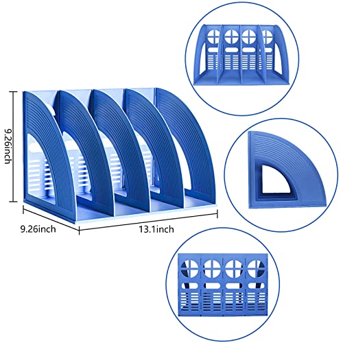 A4 File Holder Magazine File Folder Desk Organizer, 4 Vertical Compartments Bookshelf Document Divider Paper Box Bookends for Office Home Organization and Storage Racks - color: Blue, size: 4 compartments