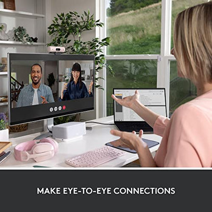 Logitech Brio 500 Full HD 1080p Webcam with Auto Light Correction, Dual Noise Reduction Mics, Privacy Cover, Works with Teams, Meet, Zoom - Rose | Auto light correction, dual noise-reduction mics, privacy cover, auto framing, 90-degree field of view - col