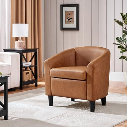 Topeakmart Faux Leather Accent Chair, 300 lb Cap, Brown | PU Leather Barrel Chairs, U-shaped Backrest, Foam Seat, 18" Seat Height, Solid Wood Legs - color: Brown, size: Set of 1