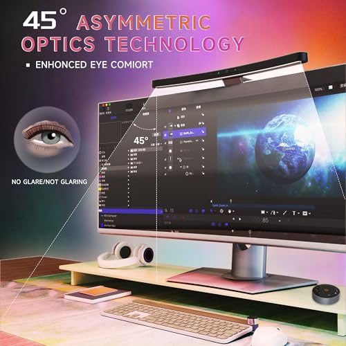 ONWAY Curved Monitor Light Bar with RGB Backlight, Wireless Remote Touch Control, No Glare Lamp with Camera Base for Gaming/Office Computer Setup - color: Matte