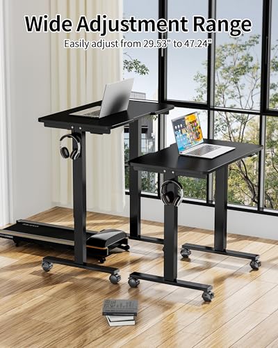 Okin Electric Standing Desk 31.5x19.7 Inches Small Computer Desk-Whole Piece Stand up Desk with Wheels Gaming Rolling Home Office Desks, Black - color: Black+casters, size: 31.5 Inch