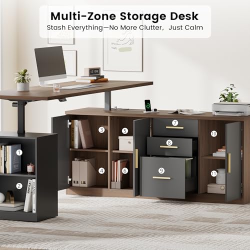 ModernMate L Shaped Electric Standing Desk with Drawers & Power Outlets