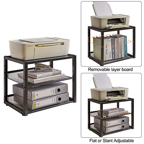 YMYNY 3 Tiers Desktop Printer Stand,17.32 x 13.78 x 11.02 in Black,UHPT001B
