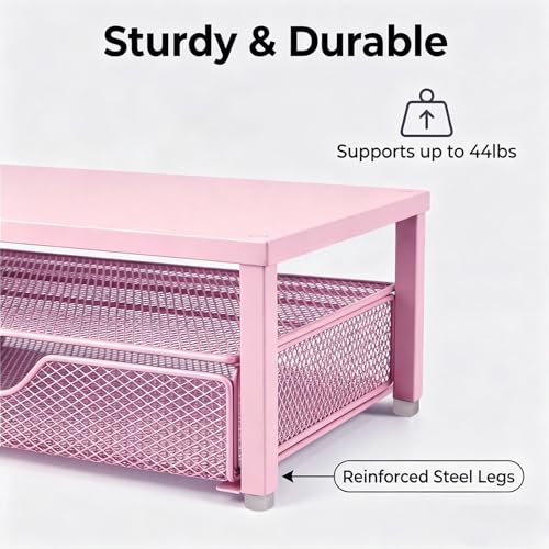 Spacrea Desk Organizers and Accessories, Printer Stand with Storage, Pink - color: Pink Metal