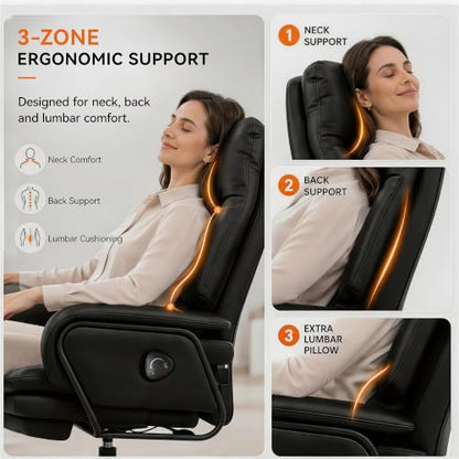 180° Reclining Office Chair with Footrest, PU Leather Desk Chair with 4-Position Backrest and Thick Cushion, Executive Computer Chair for Home Office, Work and Study,Black - color: Black