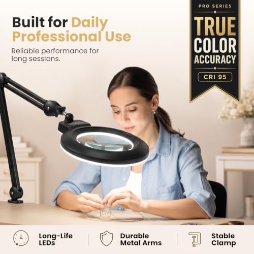 Neatfi Pro Series Bifocal LED Magnifying Lamp – True Color Accuracy (CRI 95) | 7-Inch Acrylic Lens | 2.25x/6x Magnification | 168 LEDs | CCT | Professional Magnifier Lamp (Black, CCT with Clamp) - color: Black, size: CCT with Clamp