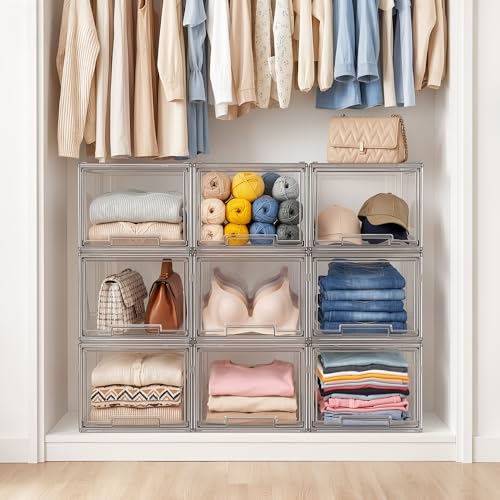 Large Clear Stackable Storage Drawers, 1 Pack Acrylic Organizer Bins for Closet, Bathroom, Kitchen, Pantry, Under Sink, Office, Laundry, Vanity, and Toy Organization, Durable Plastic, Smooth Pull-Out
