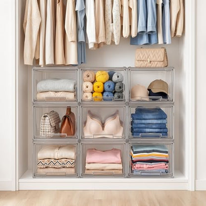 Large Clear Stackable Storage Drawers, 1 Pack Acrylic Organizer Bins for Closet, Bathroom, Kitchen, Pantry, Under Sink, Office, Laundry, Vanity, and Toy Organization, Durable Plastic, Smooth Pull-Out