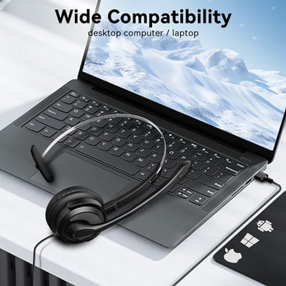 Voistek USB Headset with Noise Canceling Mic,Single-Ear Headset for PC - color: ink black