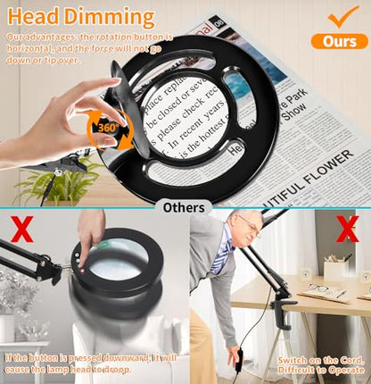 HITTI 2200 Lumens 12X Long Magnifying Glass with Light and Stand - color: Black
