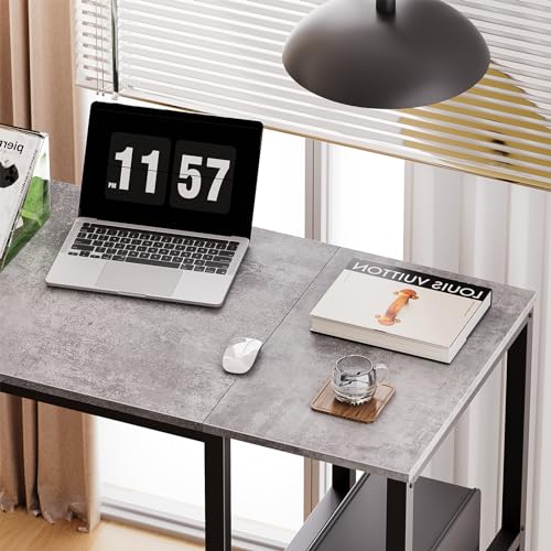 SINPAID Computer Desk 40 inches with 2-Tier Shelves Sturdy Grey Desks with Large Storage Space Modern Gaming Desk Study Writing Laptop Table, Gray - color: Grey, size: 40 IN