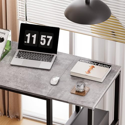 SINPAID Computer Desk 40 inches with 2-Tier Shelves Sturdy Grey Desks with Large Storage Space Modern Gaming Desk Study Writing Laptop Table, Gray - color: Grey, size: 40 IN