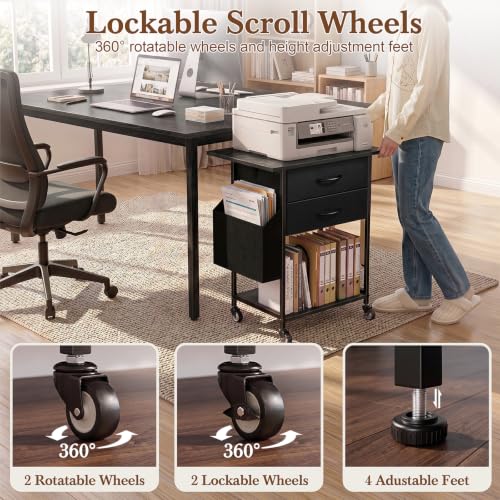 Faesun Printer Stand with Storage, Rolling Printer Table with 2-Drawer - color: Black