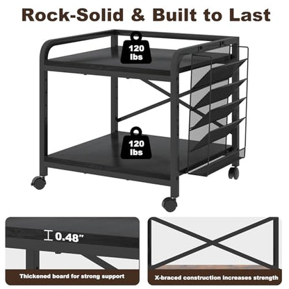 24"x20" Printer Stand with Hanging File Holder & Wheels, Black - color: Black, size: Extra Large