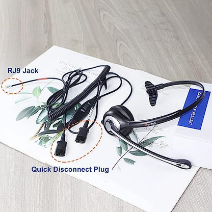 Wantek Yealink Phone Headset with Quick Disconnect Cord, RJ9 Office Telephone Headsets with Mic Noise Cancelling Compatible with Yealink VoIP Phone T21P T42S T46S T48S T27G T53W T54W Grandstream Snom