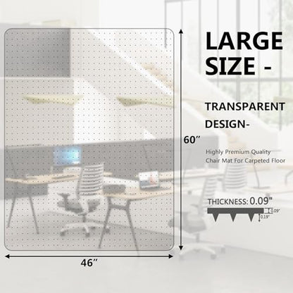Amyracel Extra Large Office Chair Mat for Low Pile Carpeted Floors - 46" x 60" Clear Desk Chair Floot Mat for Home & Offices, Easy Glide Plastic Floor Mat for Office Chair On Carpet