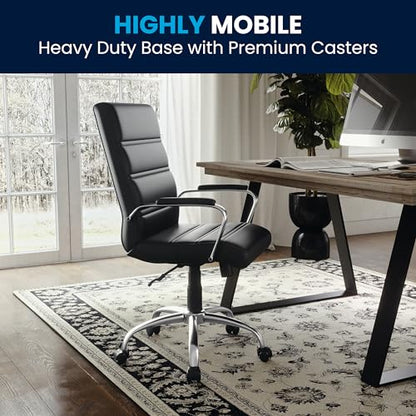 Flash Furniture Mid-Back Black LeatherSoft Executive Swivel Office Chair with Chrome Base and Arms - color: Black Leathersoft/Chrome Frame