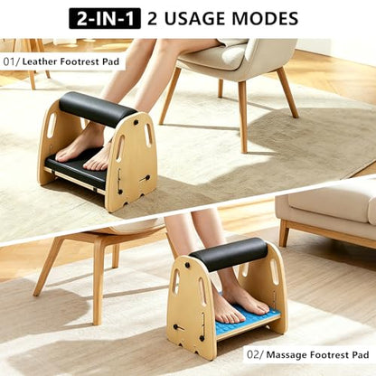 Under Desk Foot Rest,Massage & Leather Pads,3 Height Levels-Blue - color: Blue