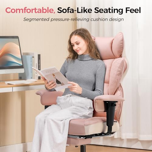 GTPLAYER Big and Tall Gaming Chair 400lbs Heavy Duty Office Chair with Foot Rest & Ergonomic Pocket Spring Lumbar Support, High Back 3D Saddle Shaped Cushion for Back Pain Relief, Pink - color: Pink