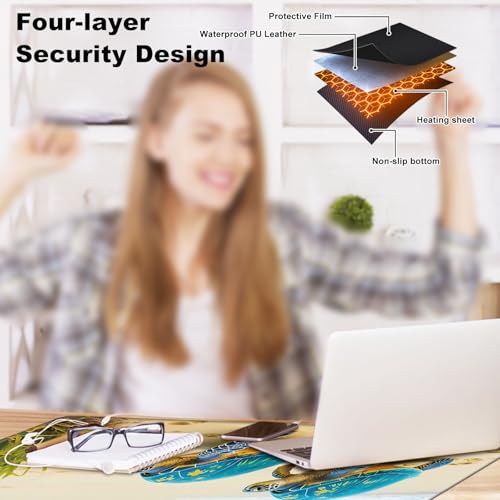 Heated Desk Pad 23.6" x 14.2" 3 Large Heated Mouse Pad with Heat Levels (40°C/45°C/50°C) & 3H Auto Shut-Off Desk Mat Fast Heating PU Leather Warmer Mousepad for Home Office - Cute Turtle - color: Cute Turtle, size: 23.6 x 14.2 inch