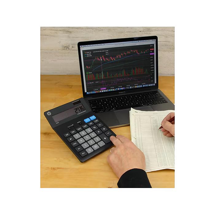 HP - Large Desktop Business Calculator, 12-Digit Solar Powered Desktop Calculator - size: Large