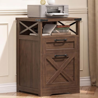 Halitaa Office Filing Vertical Cabinet with 2 Drawers, Walnut | Farmhouse Filing Cabinet with Open Storage Space and Printer Stand for Hanging Files Letter/A4 for Home Office - color: Walnut, style: Vertical
