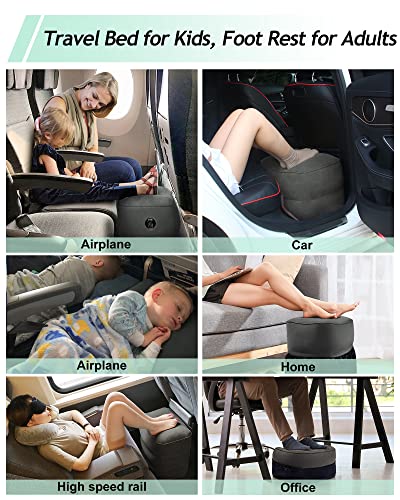 Inflatable Travel Foot Rest Pillow, Kids Airplane Bed, Adjustable 3 Layers Height Leg Rest Pillow, Adults Travel Essentials Great for Airplane, Office, Home, Trains, Cars (Dark Grey) - color: Dark Grey