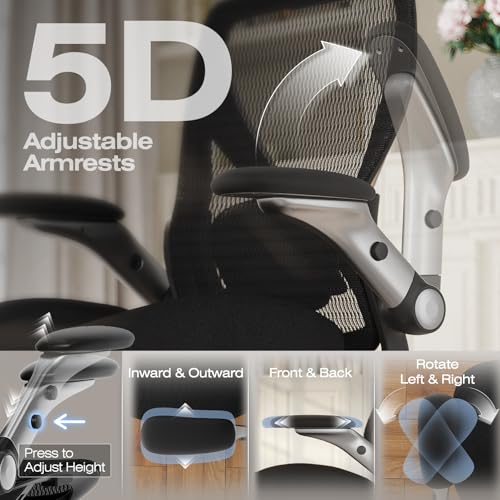ELABEST X100 Ergonomic Mesh Office Chair with Footrest, Big and Tall Home Desk Chair with 5D Flip-Up Arms, Adjustable 3D Lumbar Support, Gaming & Executive Computer Chair (Midnight Cloud-No Footrest) - color: Midnight Cloud-no Footrest