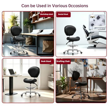 Kaleurrier Adjustable Stools Drafting Chair: with Back Support & Foot Rest | Ergonomic Design Solves Physical Discomfort and Safety Hazards Issues - Heavy Duty 400 lb Weight Capacity - for Professionals - color: Black