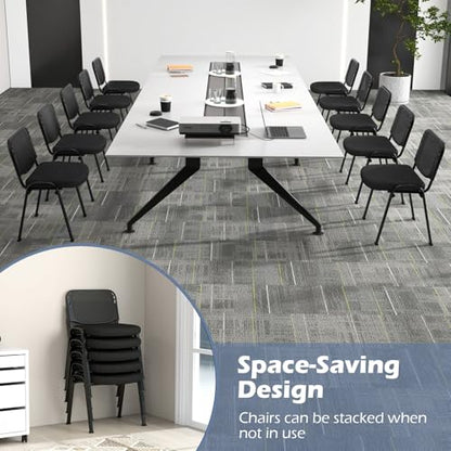 COSTWAY Stackable Guest Reception Chairs Set of 15 with Mesh Backrest | Meeting Room Chairs with Upholstered Wide Seat, Metal Frame, Anti-slip Foot Pads, Conference Chairs No Wheels for Office - size: 15 Pack